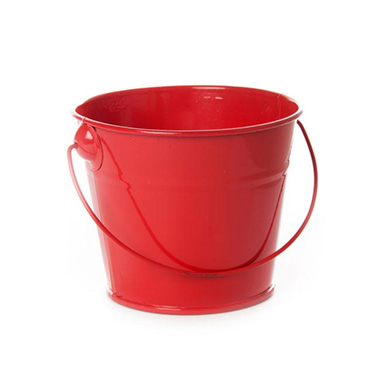 Tin Buckets Pail with Handle - Tin Bucket with Handle Red (12.5Dx10.5cmH)