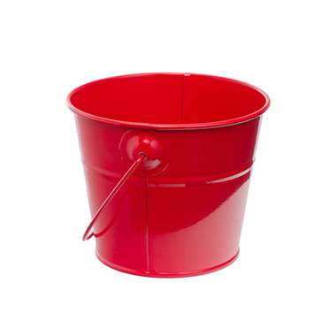 Tin Bucket with Handle Red (12.5Dx10.5cmH)