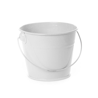 Tin Buckets Pail with Handle - Tin Bucket with Handle White (12.5Dx10.5cmH)