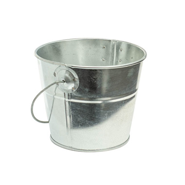 Tin Bucket with Handle Zinc Silver (12.5Dx10.5cmH)
