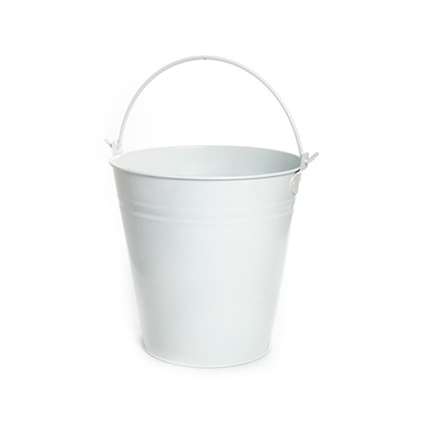 Metal Flower Buckets - Tin Metal Pail Bucket w Handle 13lt White (27Dx28cmH)
