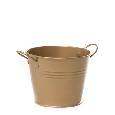 Tin Buckets Pail side handles - Tin Pot Medium side Handles Brass Gold (15.5Dx12cmH)