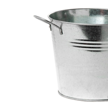 Tin Pot Medium side Handles Zinc Silver (15.5Dx12cmH)
