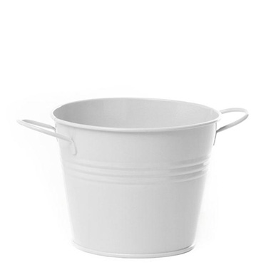 Tin Buckets Pail side handles - Tin Pot Medium with side Handles White (15.5Dx12cmH)