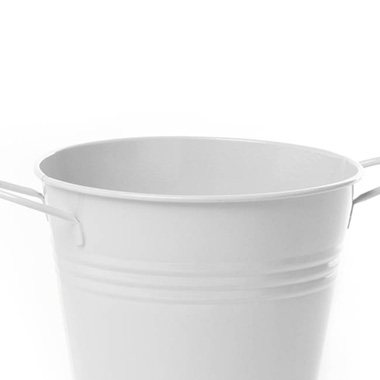 Tin Pot Medium with side Handles White (15.5Dx12cmH)