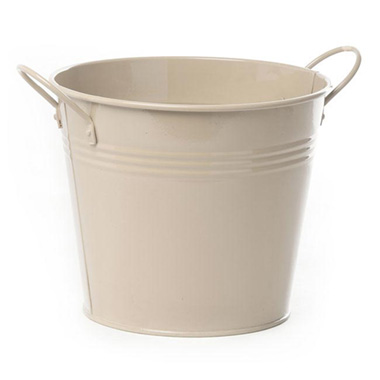 Tin Buckets Pail side handles - Tin Pot Large side Handles Cream (18Dx15cmH)