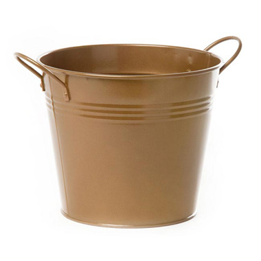 Tin Buckets Pail side handles - Tin Pot Large side Handles Brass Gold (18Dx15cmH)
