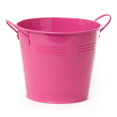 Tin Buckets Pail side handles - Tin Pot Large side Handles Hot Pink (18Dx15cmH)