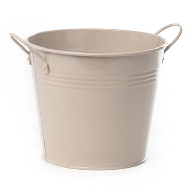 Tin Buckets Pail side handles - Tin Pot Large side Handles Latte (18Dx15cmH)