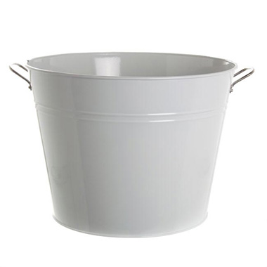 Metal Hamper & Drink Tubs - Metal Drinks Tub Round Chrome Handles White (41x30x30cmH)