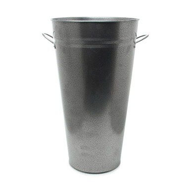 Metal Flower Buckets - Tin Conical Display Vase side Handle Hammer Zinc (22x41cmH)