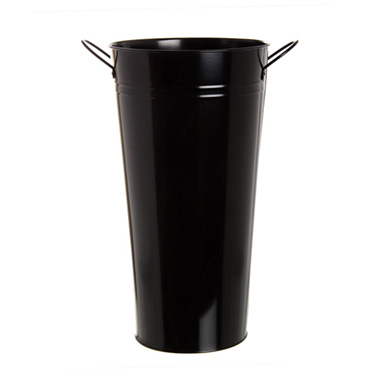 Metal Flower Buckets - Tin Conical Display Vase with side Handle Black (22x41cmH)