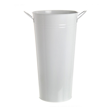 Metal Flower Buckets - Tin Conical Display Vase with side Handle White (22x41cmH)