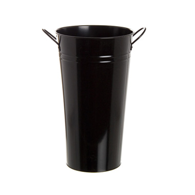 Metal Flower Buckets - Tin Conical Display Vase with side Handle Black (18x30cmH)