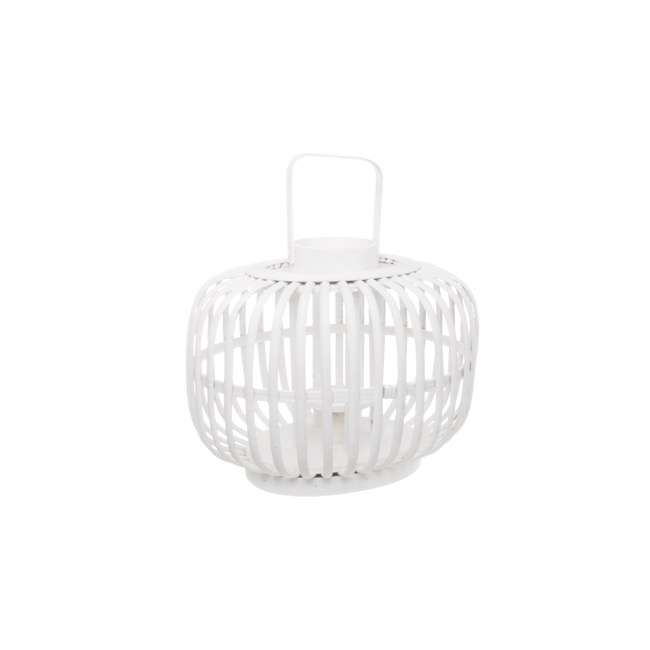 Cane Woven Round Cylinder Lantern White (29cmDx23cmH/31cmH)
