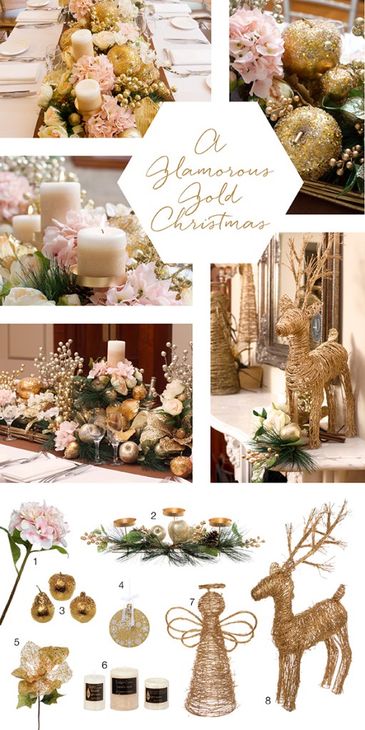 gold Christmas table centrepieces