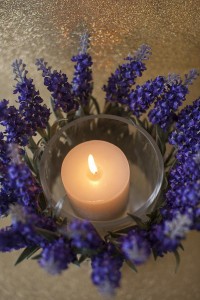 artificial lavender candle holder - candle wrapped in lavender