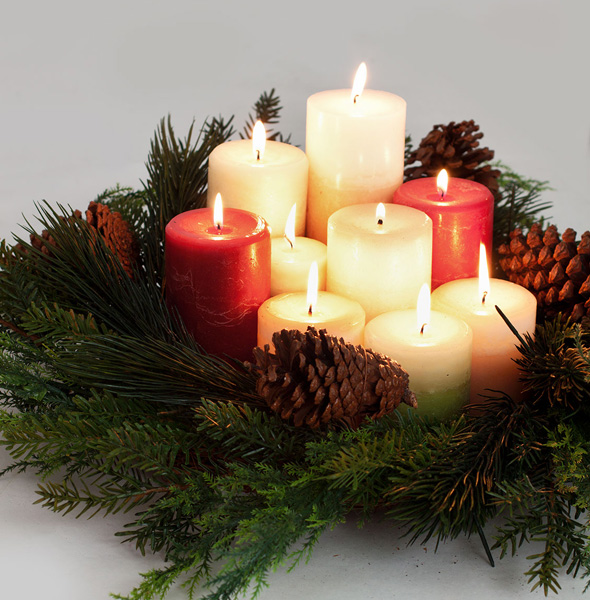 Scented Christmas candles in a wreath
