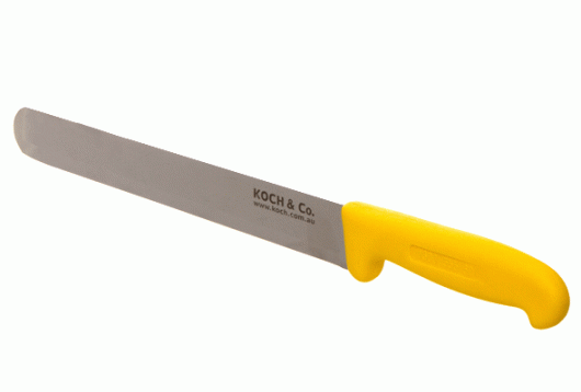 Push down knife with other hand on blade for support.